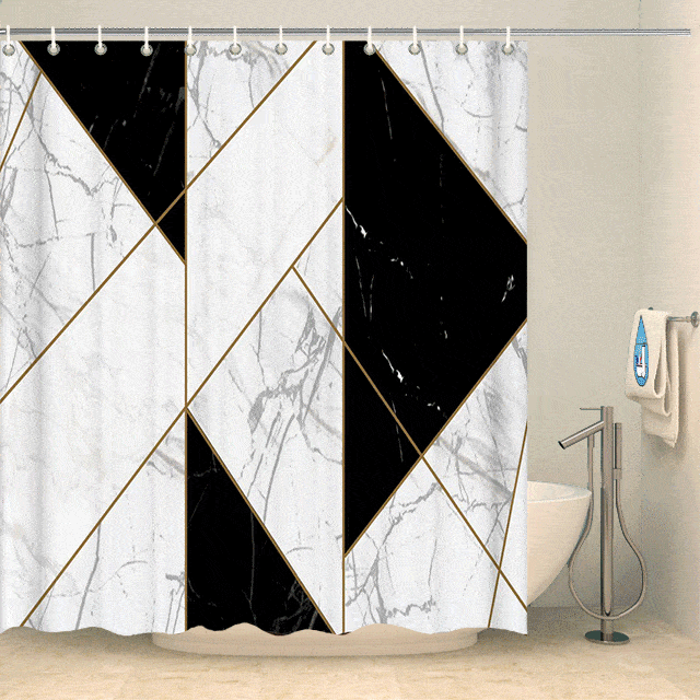 Rideau de douche design marbre noir et blanc Rideau de douche ou de baignoire Coco-Rideaux 
