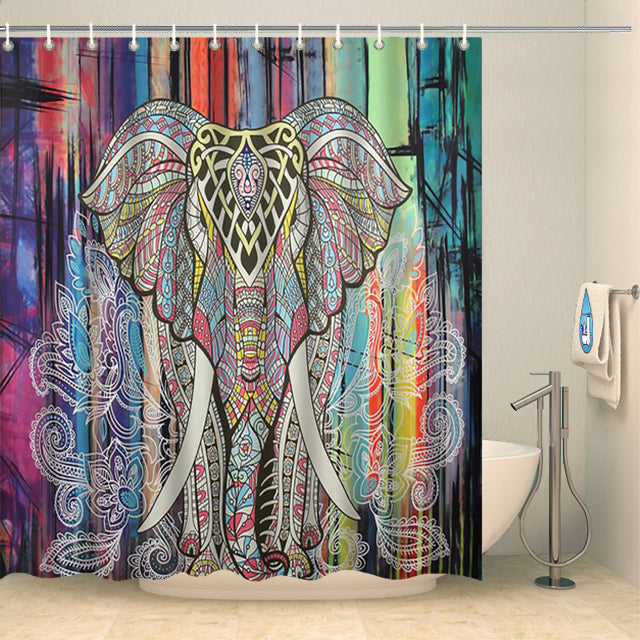 Rideau de douche éléphant mandala multicolore Rideau de douche ou de baignoire Coco-Rideaux 