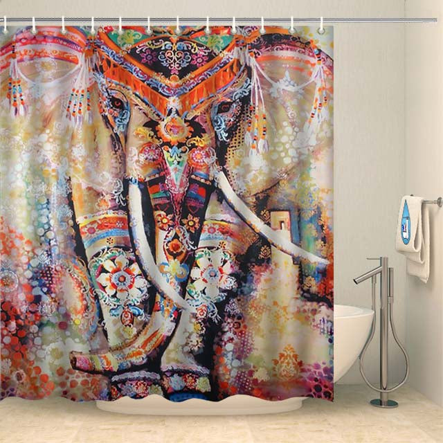Rideau de douche éléphant peinture artistique Rideau de douche ou de baignoire Coco-Rideaux 