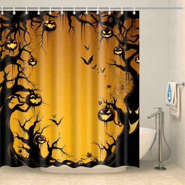 Rideau de douche Halloween citrouilles et chauves-souris maléfiques Rideau de douche ou de baignoire Coco-Rideaux 