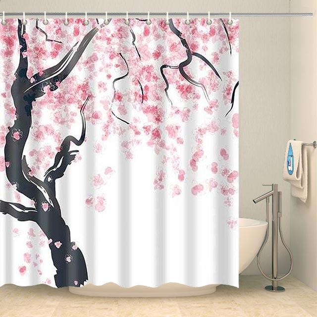 Rideau de douche peinture cerisier japonais Rideau de douche ou de baignoire Coco-Rideaux 