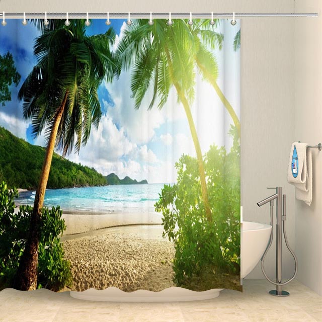 Rideau de douche soleil éblouissant tropical Rideau de douche ou de baignoire Coco-Rideaux 
