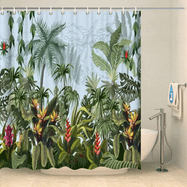 Rideau de douche végétation tropicale Rideau de douche ou de baignoire Coco-Rideaux 