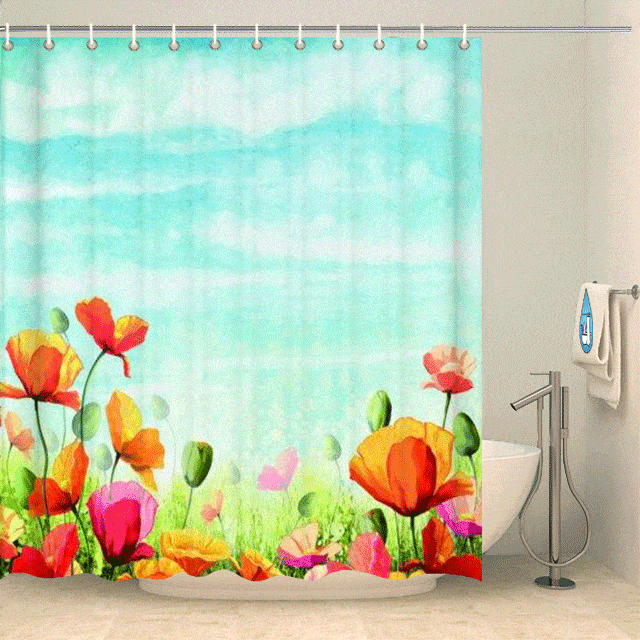 Rideau de douche à fleurs coquelicots Rideau de douche ou de baignoire Coco-Rideaux 