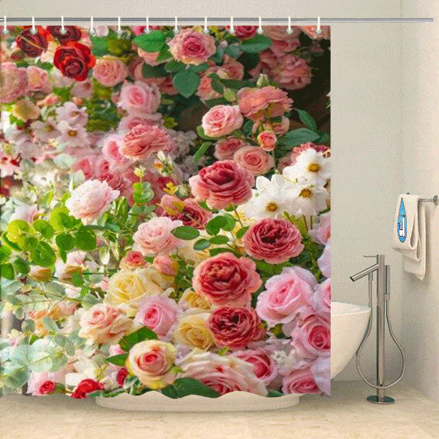 Rideau de douche à fleurs roses et pivoines Rideau de douche ou de baignoire Coco-Rideaux 