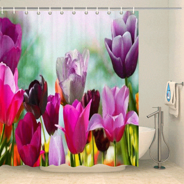 Rideau de douche à fleurs tulipes multicolores Rideau de douche ou de baignoire Coco-Rideaux 
