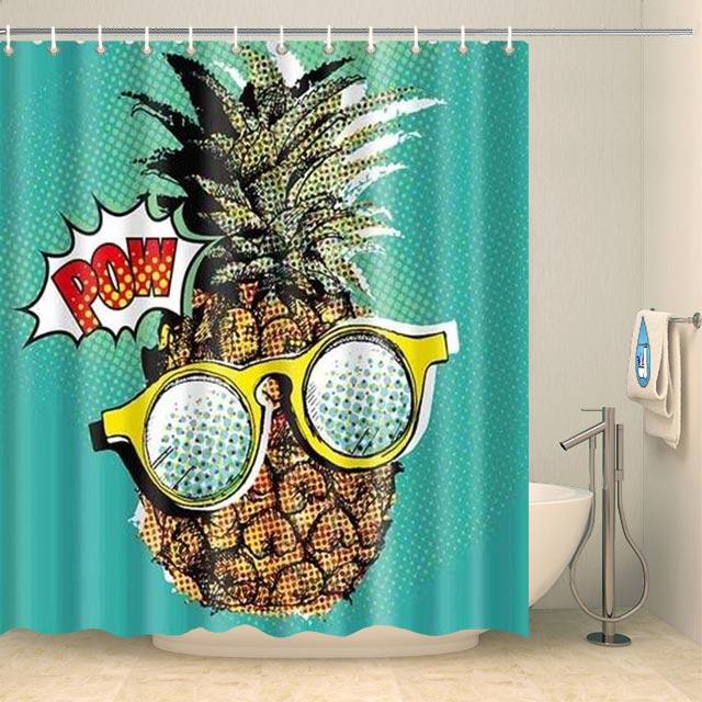 Rideau de douche ananas à lunettes Rideau de douche ou de baignoire Coco-Rideaux 