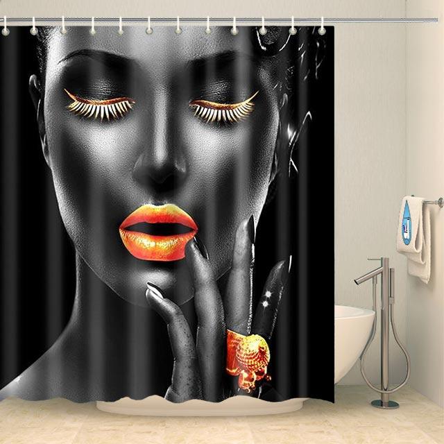 Rideau de douche artistique femme noire Rideau de douche ou de baignoire Coco-Rideaux 