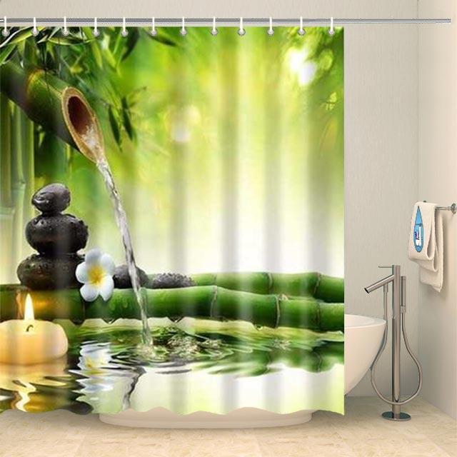 Rideau de douche bambou zen et bougie flottante Rideau de douche ou de baignoire Coco-Rideaux 