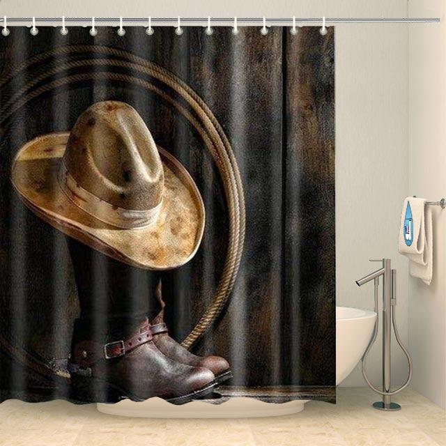 Rideau de douche bottes et chapeau de cowboy Rideau de douche ou de baignoire Coco-Rideaux 