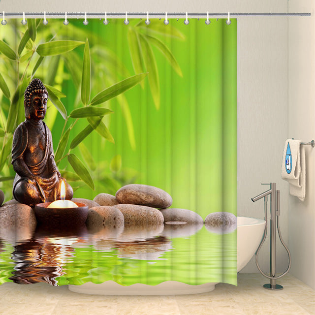 Rideau de douche Bouddha et bougie Rideau de douche ou de baignoire Coco-Rideaux 