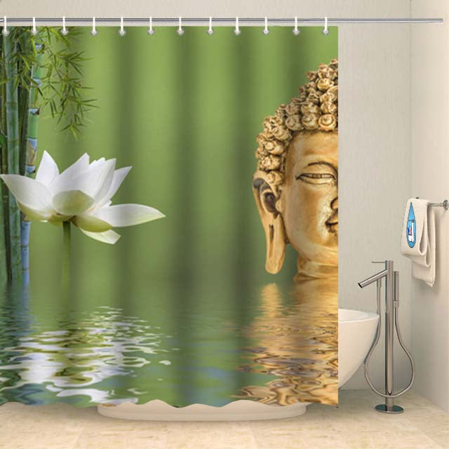 Rideau de douche Bouddha et lotus blanc Rideau de douche ou de baignoire Coco-Rideaux 