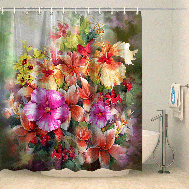 Rideau de douche bouquet de fleurs colorées Rideau de douche ou de baignoire Coco-Rideaux 
