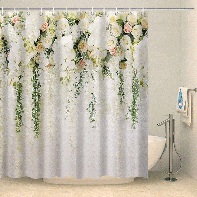 Rideau de douche cascade de roses blanches Rideau de douche ou de baignoire Coco-Rideaux 