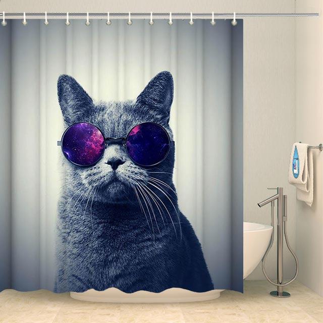 Rideau de douche chat aux lunettes de soleil Rideau de douche ou de baignoire Coco-Rideaux 