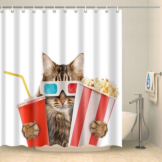 Rideau de douche chat cinéphile Rideau de douche ou de baignoire Coco-Rideaux 
