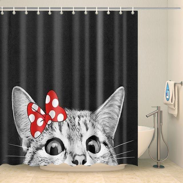 Rideau de douche chat curieux Rideau de douche ou de baignoire Coco-Rideaux 