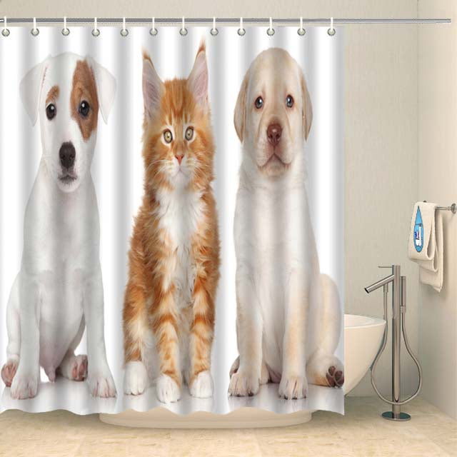 Rideau de douche chat et chiots mignons Rideau de douche ou de baignoire Coco-Rideaux 