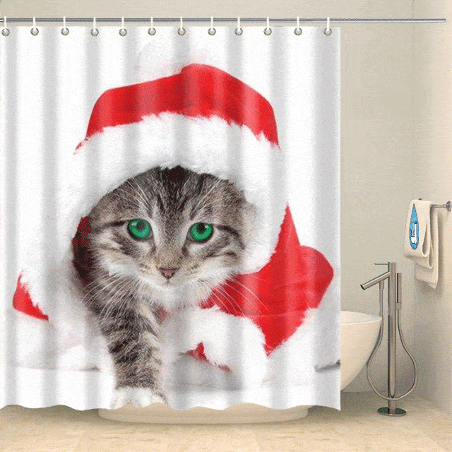 Rideau de douche chaton de Noël Rideau de douche ou de baignoire Coco-Rideaux 
