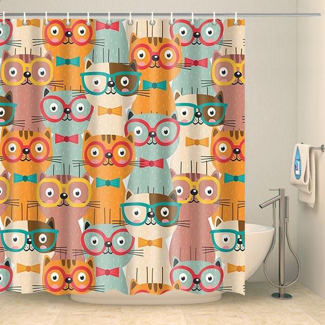 Rideau de douche chats à lunettes Rideau de douche ou de baignoire Coco-Rideaux 