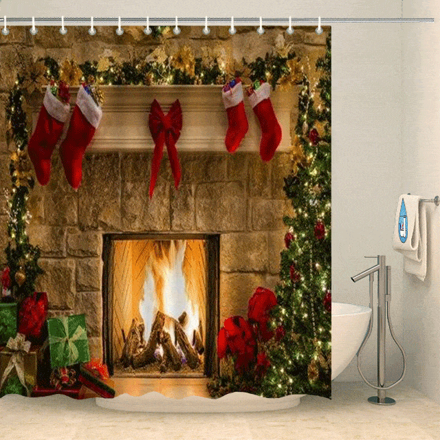 Rideau de douche cheminée de Noël Rideau de douche ou de baignoire Coco-Rideaux 
