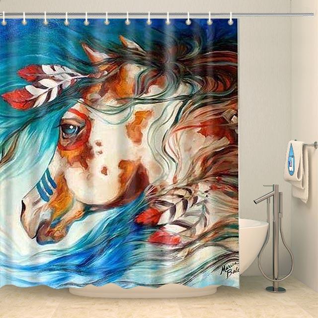 Rideau de douche cheval artistique Rideau de douche ou de baignoire Coco-Rideaux 