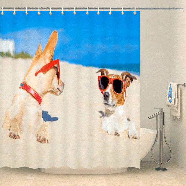 Rideau de douche chiens joueurs Rideau de douche ou de baignoire Coco-Rideaux 