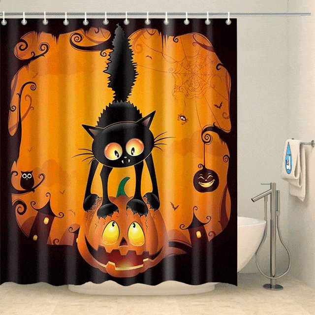 Rideau de douche citrouille et chat noir Rideau de douche ou de baignoire Coco-Rideaux 