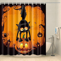 Thumbnail for Rideau de douche citrouille et chat noir Rideau de douche ou de baignoire Coco-Rideaux 