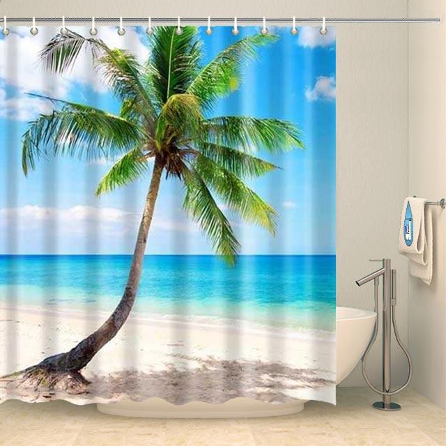 Rideau de douche cocotier sous les tropiques Rideau de douche ou de baignoire Coco-Rideaux 