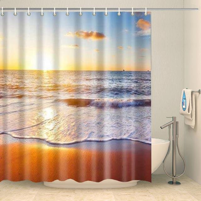 Rideau de douche coucher de soleil sur la plage Rideau de douche ou de baignoire Coco-Rideaux 