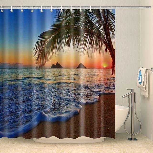Rideau de douche coucher de soleil tropical Rideau de douche ou de baignoire Coco-Rideaux 