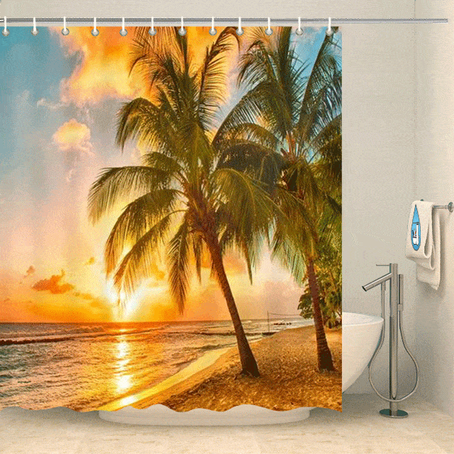 Rideau de douche coucher de soleil tropical Rideau de douche ou de baignoire Coco-Rideaux 