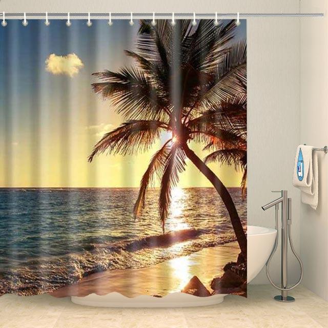 Rideau de douche coucher de soleil tropical Rideau de douche ou de baignoire Coco-Rideaux 