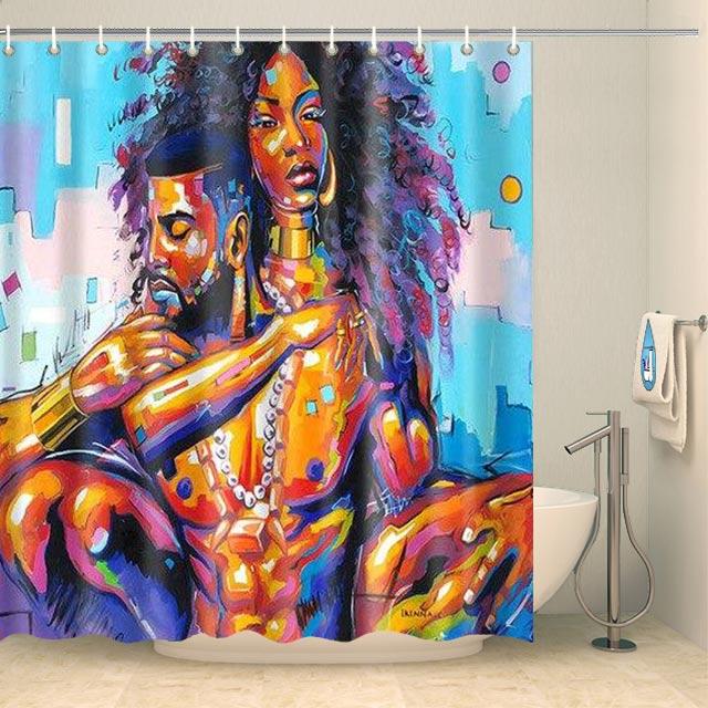 Rideau de douche couple africain pop-art Rideau de douche ou de baignoire Coco-Rideaux 