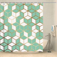 Thumbnail for Rideau de douche design cubes bleus et blancs dorés Rideau de douche ou de baignoire Coco-Rideaux 