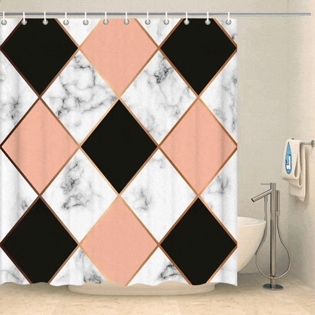 Rideau de douche design losanges marbre Rideau de douche ou de baignoire Coco-Rideaux 