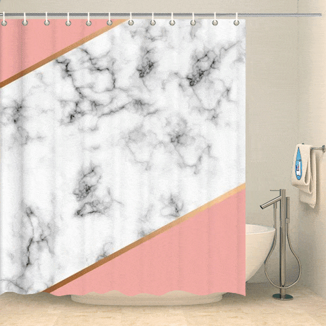Rideau de douche design rose et marbre Rideau de douche ou de baignoire Coco-Rideaux 