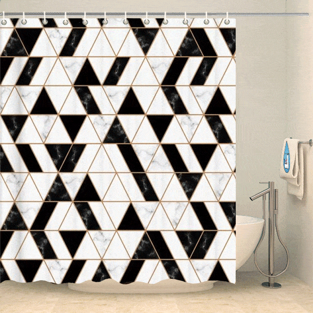 Rideau de douche design triangles marbre Rideau de douche ou de baignoire Coco-Rideaux 