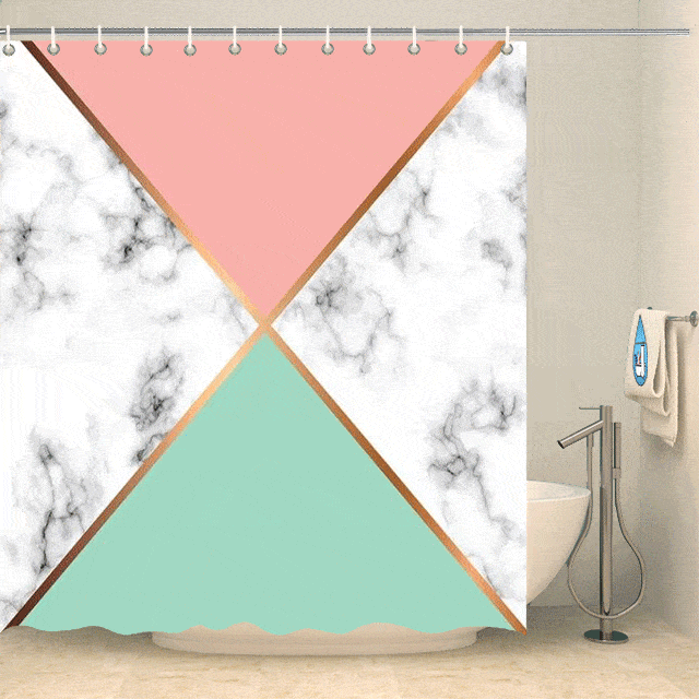 Rideau de douche design triangles pastels et marbre Rideau de douche ou de baignoire Coco-Rideaux 