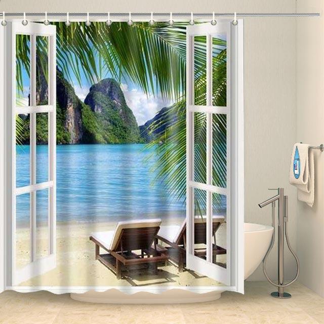 Rideau de douche détente tropicale Rideau de douche ou de baignoire Coco-Rideaux 