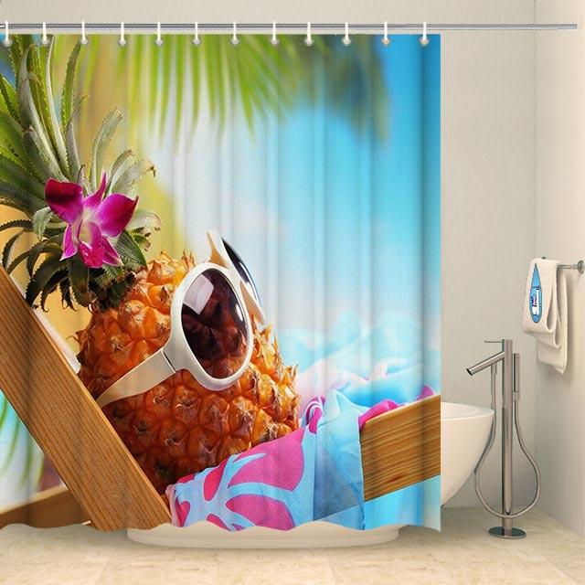 Rideau de douche drôle ananas en vacances Rideau de douche ou de baignoire Coco-Rideaux 