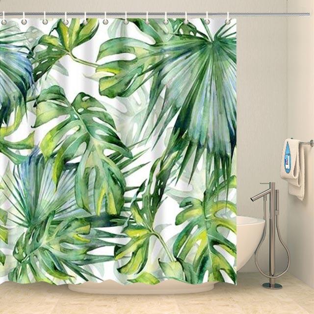 Rideau de douche duo de feuilles tropicales Rideau de douche ou de baignoire Coco-Rideaux 