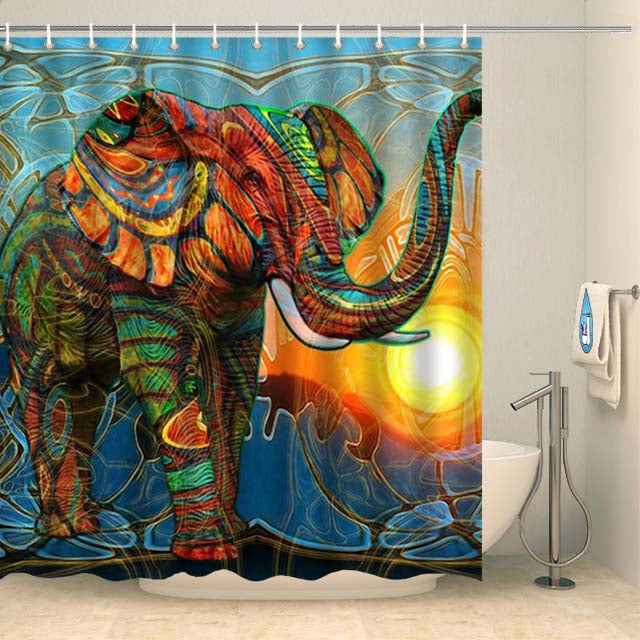 Rideau de douche éléphant artistique coucher de soleil Rideau de douche ou de baignoire Coco-Rideaux 