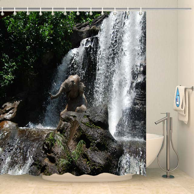 Rideau de douche éléphant et cascade Rideau de douche ou de baignoire Coco-Rideaux 
