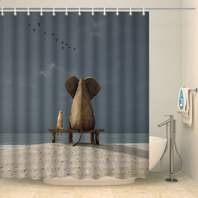 Rideau de douche éléphant et chat Rideau de douche ou de baignoire Coco-Rideaux 