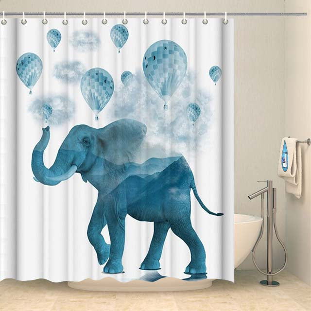 Rideau de douche éléphant et montgolfières Rideau de douche ou de baignoire Coco-Rideaux 