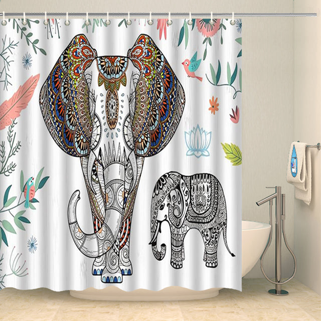 Rideau de douche famille éléphants Rideau de douche ou de baignoire Coco-Rideaux 