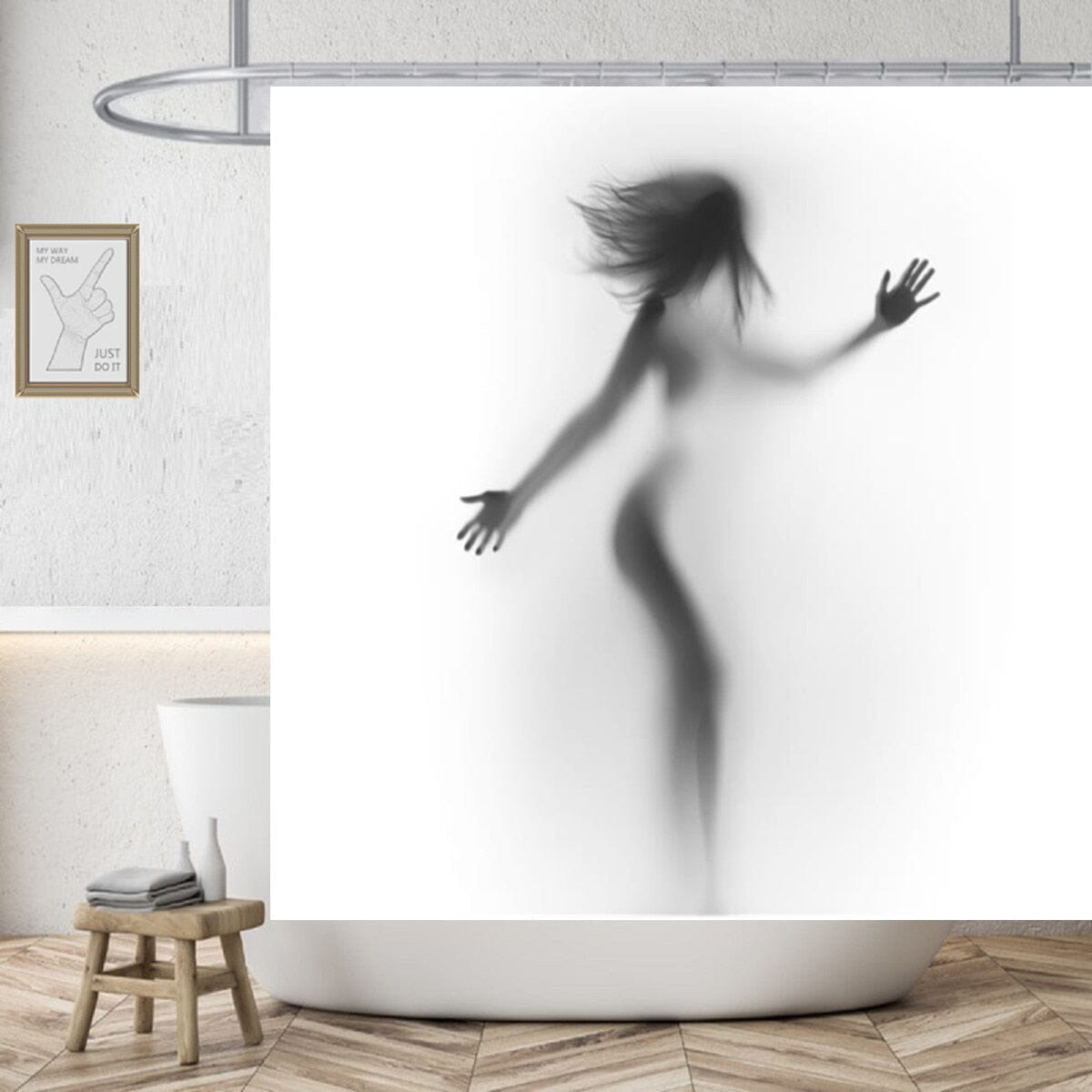Rideau de Douche Femme Nue en Transparence Rideau de douche ou de baignoire Coco-Rideaux W150xH180cm 