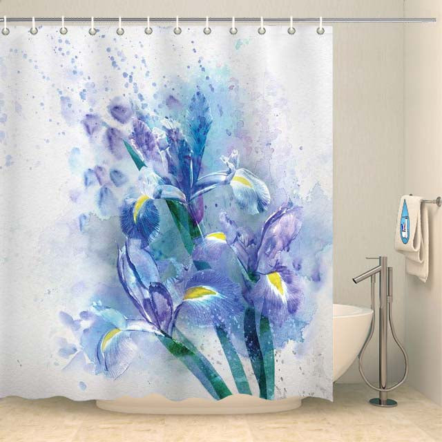 Rideau de douche fleur d'iris bleu Rideau de douche ou de baignoire Coco-Rideaux 